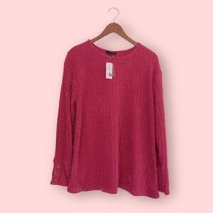 NWT Lane Bryant Plus Size Hot Pink Fuzzy Eyelash Ribbed Pullover Sweater Barbie